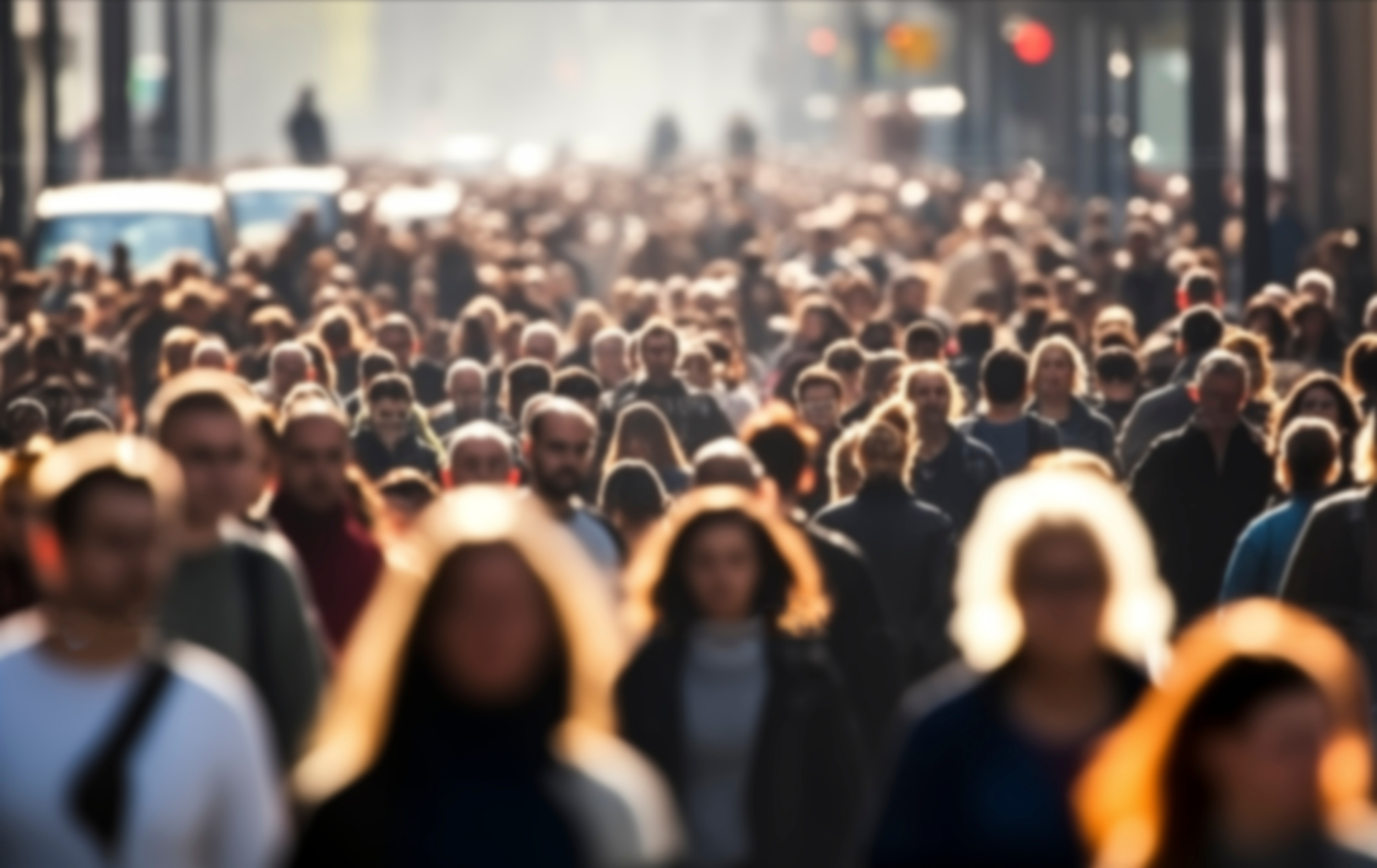 A moving crowd on a busy street